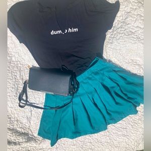 Teal Pleated Mini Skirt